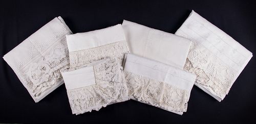 SETS OF EMBROIDERED, DRAWN THREADWORK & NEEDLELACE BEDCLOTHES, EARLY 20TH C