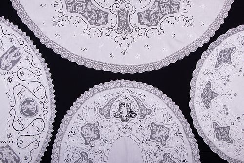 FOUR FINE FILLET & CUTWORK TABLE COVERINGS, EARLY 20TH C