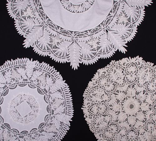 THREE BATTENBURG LACE TABLE COVERINGS, EARLY 20TH C