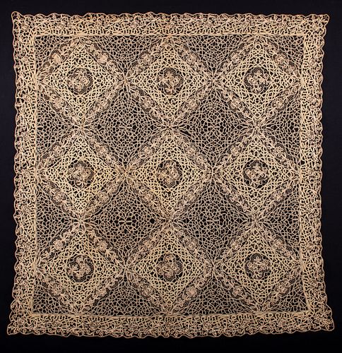 RARE CORDED TABLE COVERING, LATE 19TH-EARLY 20TH C