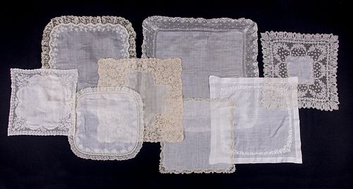 EIGHT LACE OR EMBROIDERED HANDKERCHIEFS, 1890-1920