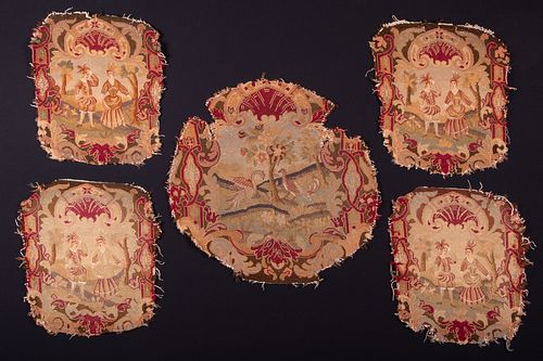 COLONIAL REVIVAL CANVAS EMBROIDERY FURNISHING FRAGMENTS, FRANCE, 1870-1880s