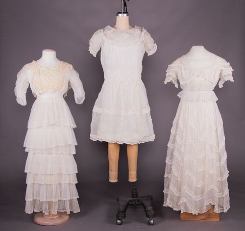 THREE ORGANDY OR MESH GIRLS DRESSES, 1910-1920s