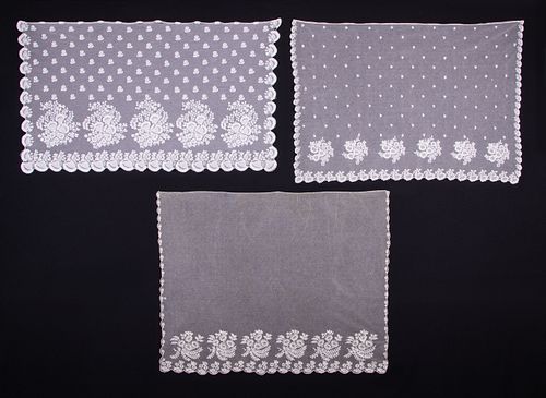 THREE NEEDLE RUN OR TAMBOUR EMBROIDERED BONNET VEILS, 1820-1830s