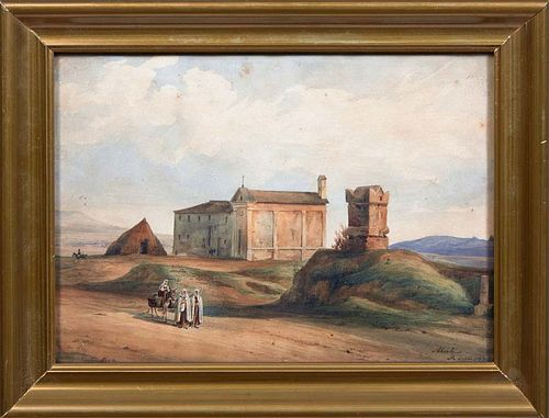 Jodocus Sebastiaen Abeele (1797-1855, Belgium), "Rome," 1832, watercolor on paper, signed indistinctly, titled and dated lower right, presented in a g
