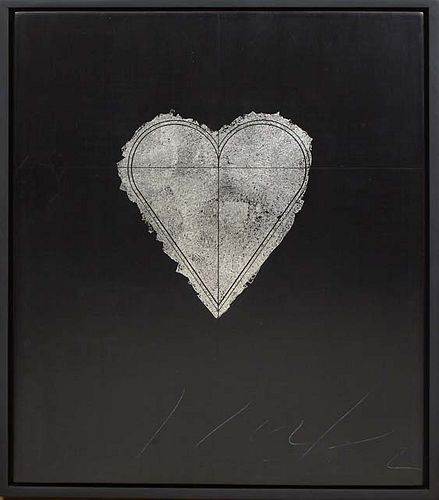George Bauer Dunbar (1927-, Louisiana), "Heart," c.1990s, palladium leaf over black clay on panel, signed lower right, presented in a black frame, H.-