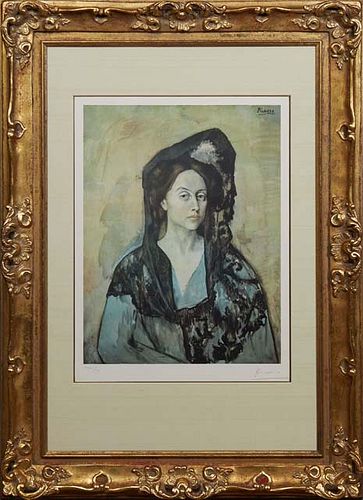After Pablo Picasso (1881-1973, Spain), "Madame Ricardo Canals," c. 1966, offset lithograph plate from the Barcelona Suite, by Mueso Picasso, on the o