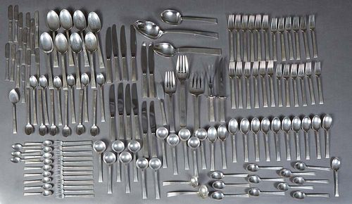 One Hundred Forty-One Piece Set of Sterling Flatware, by International, in the "Continental" pattern, 1936, consisting of 13 butter spreaders, 6 dinne