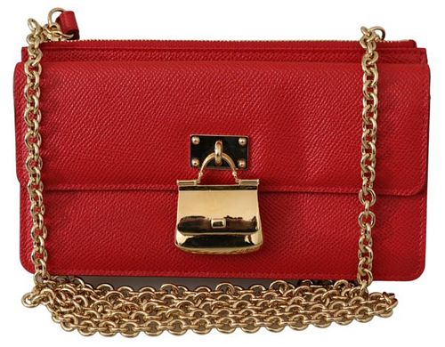 RED LEATHER GOLD CHAIN SLING PHONE WALLET SICILY BAG