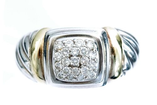 David Yurman 18k YG & 925 Cable Diamond Ring