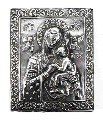 Greek Silver-Clad Icon of the Virgin Mary