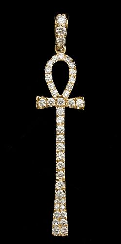 14k YG Diamond Ankh Cross Pendant Necklace
