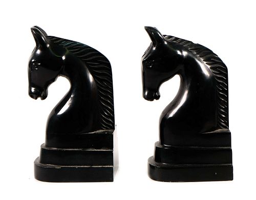 Pair, Black Stone Horse Head Bookends