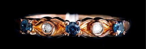 Rose Gold Sterling Ring w/Sapphires Diamonds