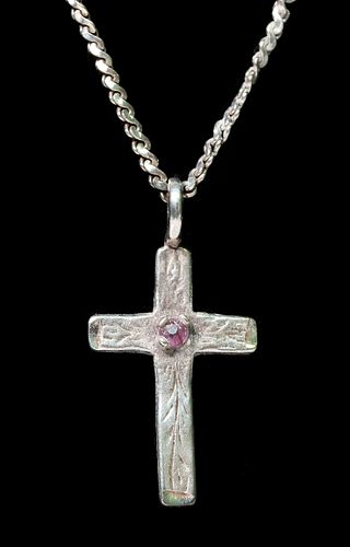 Sterling Silver & Amethyst Cross Pendant Necklace