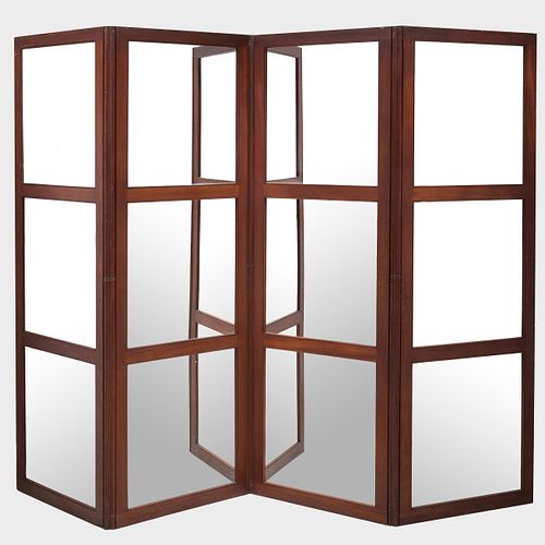Directoire Style Mahogany and Mirror Four Panel Double-Sided ScreenÂ 