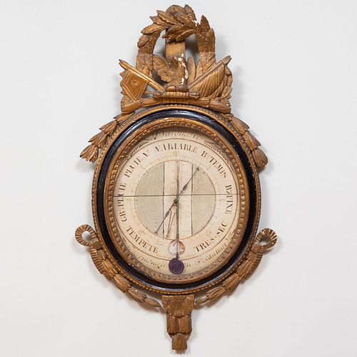 French Giltwood and Ebonized Barometer