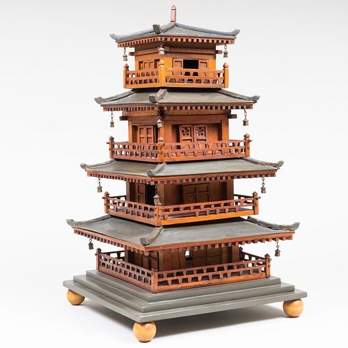 Chinese Painted Wood Model of a Pagoda