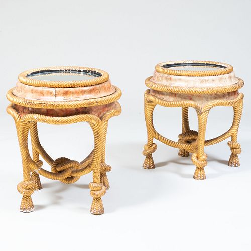 Two Similar Victorian Giltwood and Faux Painted Rope-Twist Pedestals