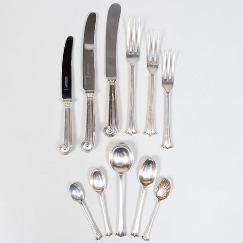 Assembled English Silver Part Flatware Service in the 'Onslow' Pattern