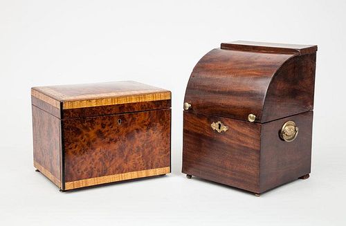 French Inlaid Burlwood Cigar Humidor and a Mahogany Dressing Box