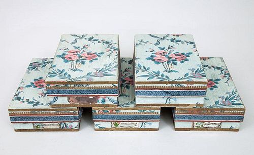 Set of Five French Wallpaper-Covered Board Boxes