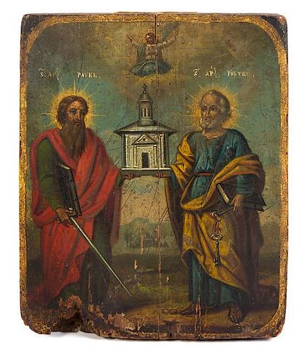 A Russian Painted Icon, Height 11 1/2 x width 9 1/2 inches.