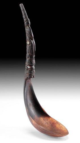 19th C. Tlingit / Haida Horn & Nacre Feast Totem Spoon