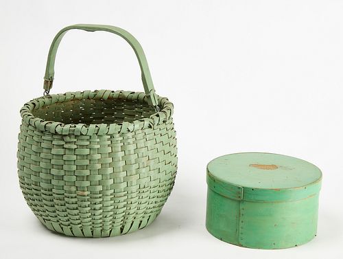 Green Painted Pantry Box and Basket