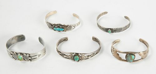 Five Silver Navajo Bracelets