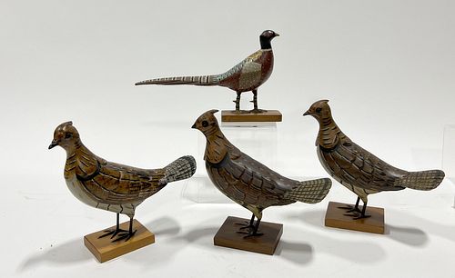 Four Carved Pheasants