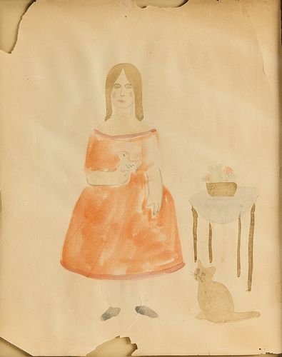 Watercolor of a Girl with a Cat