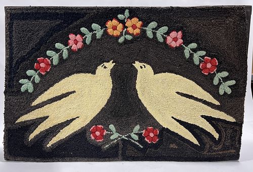 Hooked Rug with Doves