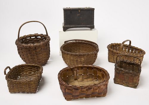 Good Lot of 6 Baskets and Miniature Chest