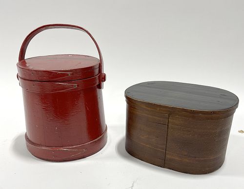 Wooden Band Box and Red Firkin