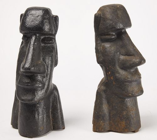 Cast Iron Easter Island Andiron Heads