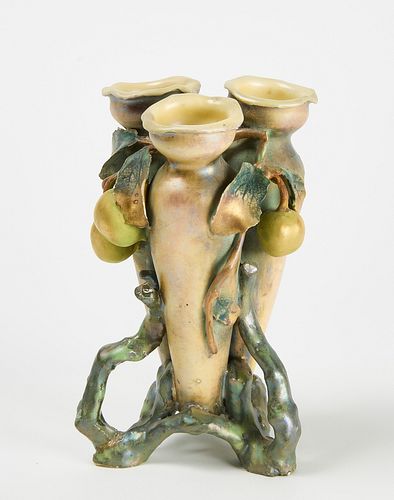 Porcelain Triple Vase with Roots and Leaves