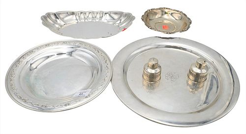 Silver Lot, to include two round plates, two shaped dishes, etc, 44.9 t.oz.