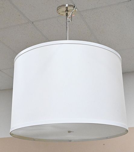 Archetype Pendant Hanging Light, having drum shade, height 18 inches, diameter 28 inches; polished nickel stem total height 36 inches; receipt for $1,