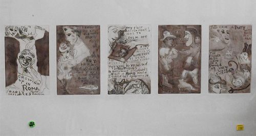 Two Michael Lawrence (born 1943) Etchings, five part comic story etching, pencil signed lower right "Michael Lawrence, Paris, August 84", 22" x 29 1/2