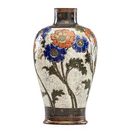 E. CHAPLET; HAVILAND & CO. Enameled stoneware vase