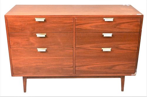 Jens Risom Style Mid Century 1950's Chest/Credenza, having six drawers, height 32 inches, length 47 3/4 inches, width 18 inches.