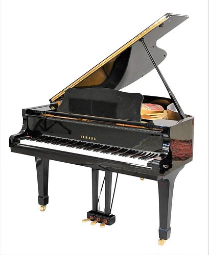Yamaha G3 Black Lacquer Grand Piano, along with bench; length 72 inches.