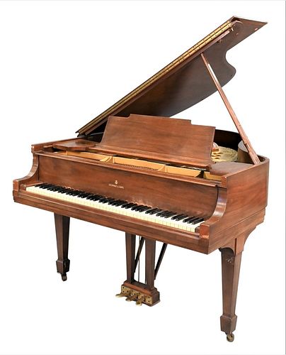 Steinway & Sons Mahogany Baby Grand Piano, number 277613, along with French style bench, (veneer chips, front edge and top with water stain), length 6