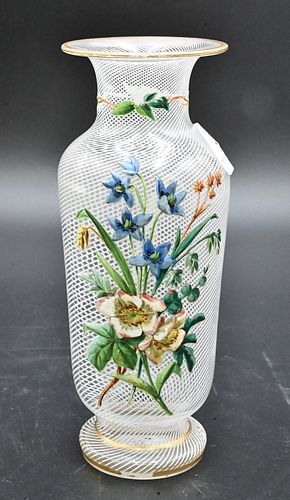Art Glass Vase, having enameled flowers, height 7 3/4 inches.