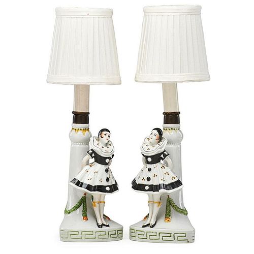 GERMAN Pair of porcelain boudoir lamps