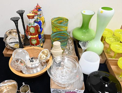 Large Group of Assorted Items, to include Tozai art glass vases, Tiffany & Company glass candlesticks, glass bowls, ceramic asian figures, wood bowl, 