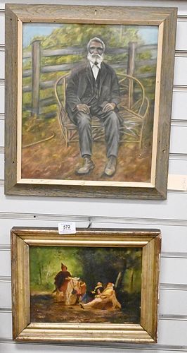 Six Framed Pieces, to include a set of three continental school paintings with figures, oil on panel, 8 1/4" x 10 1/2"; William Henderson of Red Hill,