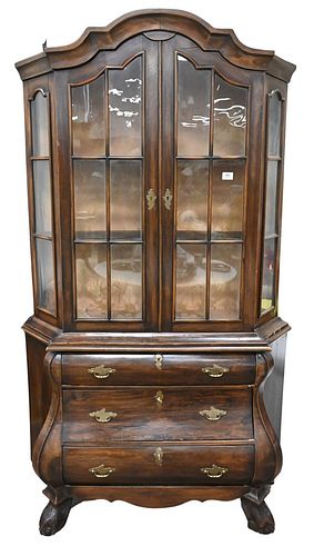 Continental Style Small Breakfront, having cloth interior and two shelves, height 77 inches, width 45 inches.