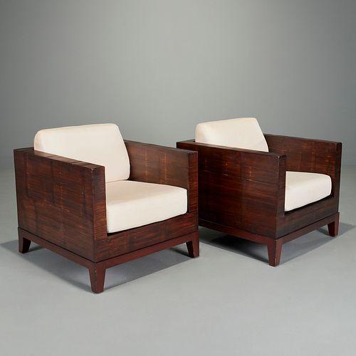 Pair custom Art Deco style club chairs